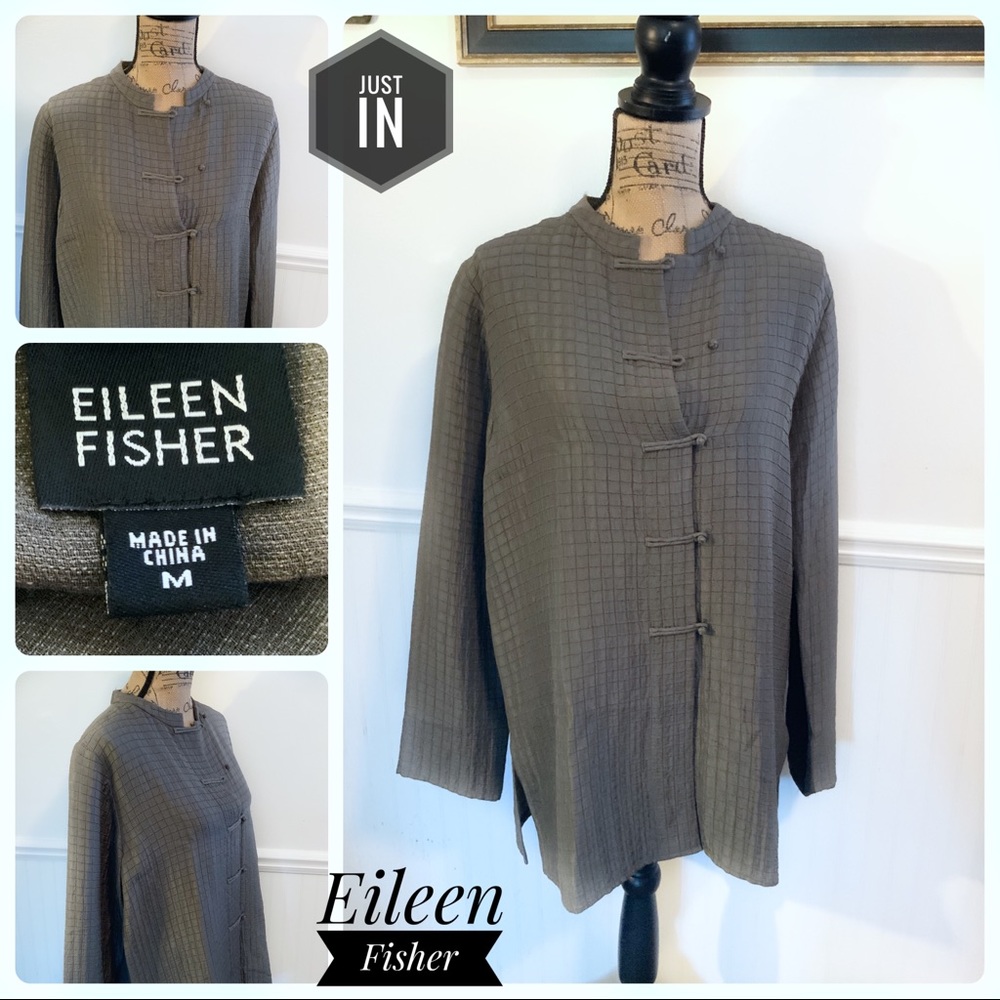 Eileen Fisher Olive Green Mandarin Collar Tunic